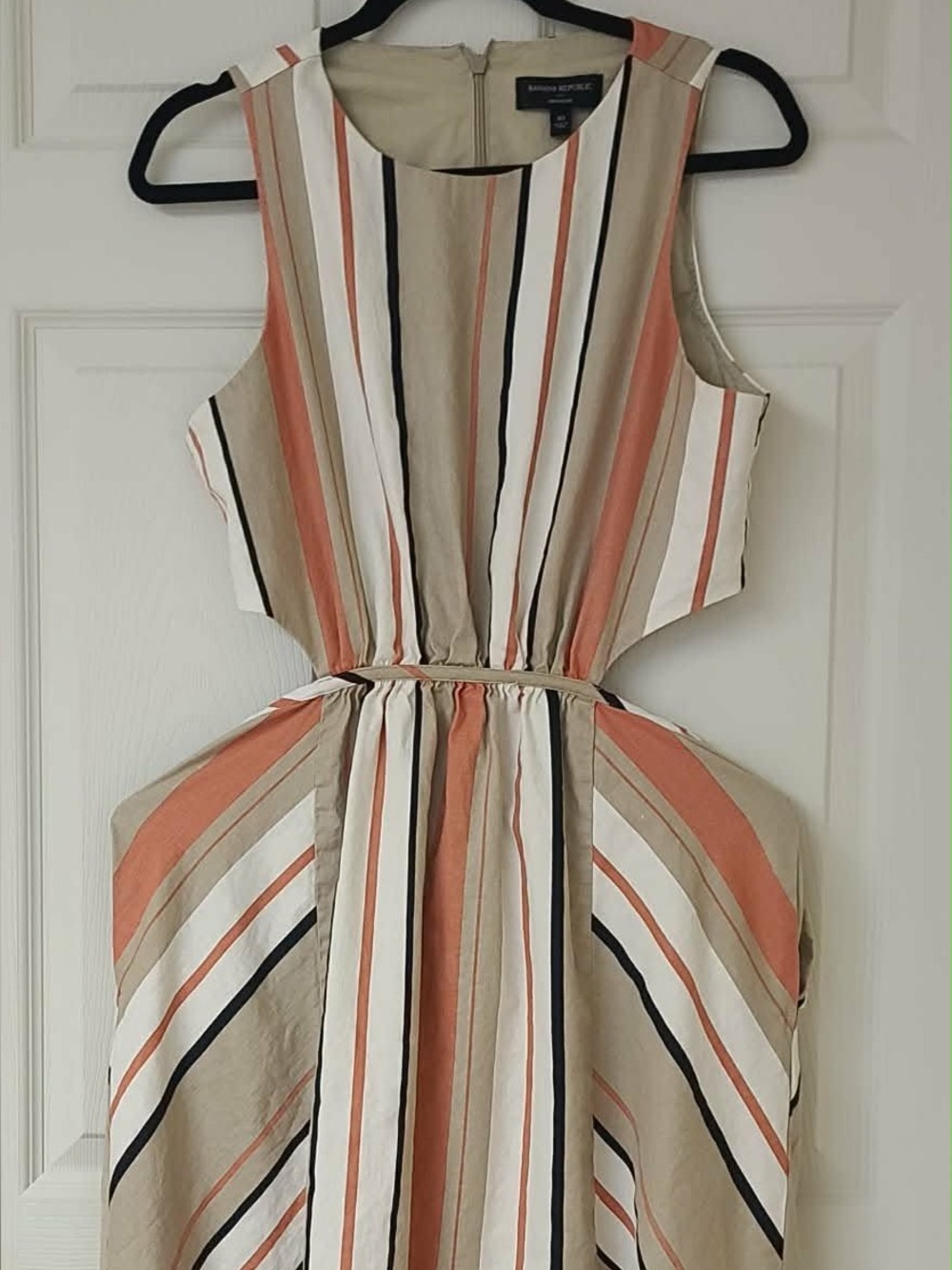 Banana Republic Striped Midi Dress in Coral, Beige, White & Black